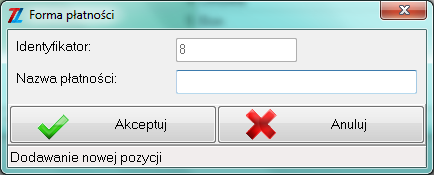 7.8. Formy płatności Okno to przedstawia, jakie sposoby płatności są obowiązujące na danym obiekcie i odpowiadające im numery. Okno to jest standardowo zrobione w systemie, nie powinno być zmieniane.