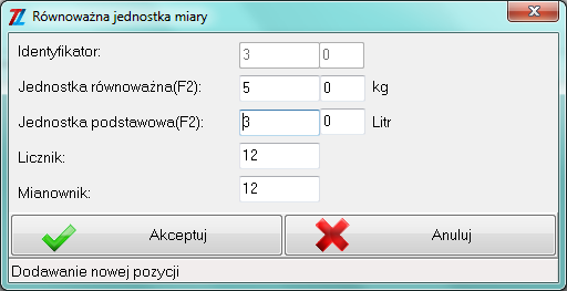 7.10. Równoważne jednostki miary System posiada możliwość przeliczania jednostek, np. m3 na kilogramy.