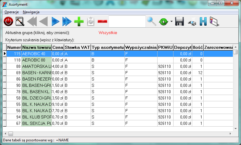 Okno Asortyment może zostać otworzone w trzech trybach: wprowadzania nowej pozycji (Dodaj) danych nowego asortymentu.