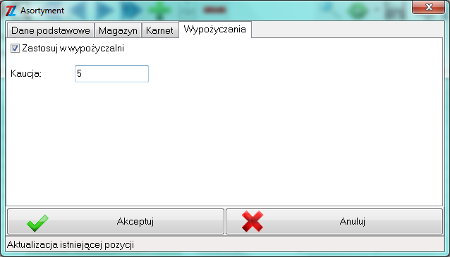 Zastosuj w wypożyczalni jeżeli ta opcja będzie zaznaczona, to towar ten będzie również dostępny w wypożyczalni.