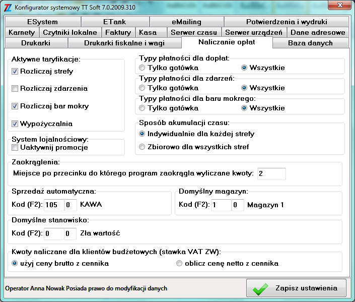 9.3. Naliczanie opłat Zakładka Naliczanie opłat konfiguruje program podczas naliczania opłat oraz rozliczania klienta.