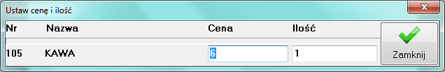 Po zamknięciu towar pojawi się na oknie sprzedaży barowej. Do okna sprzedaży barowej można wprowadzić wiele pozycji.