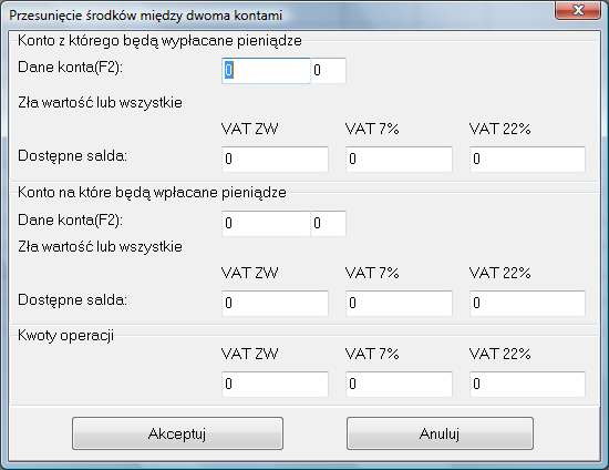 Po wybraniu opcji pojawi się okno dialogowe, jak pokazano poniżej: Kursor będzie znajdował się w polu Konto z którego będą wypłacane pieniądze.