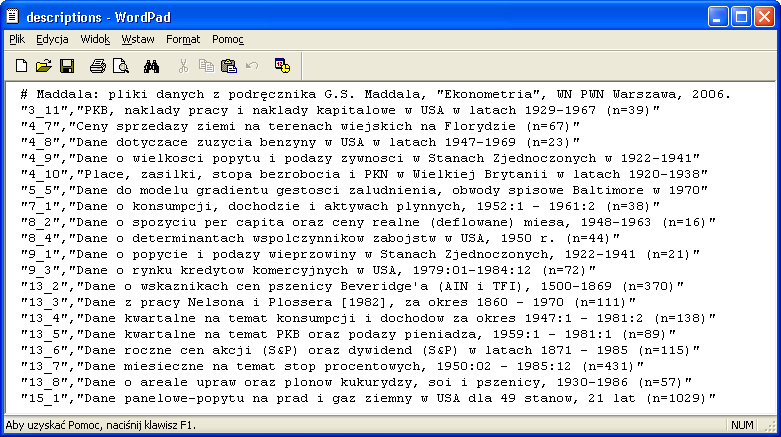 8 Tadeusz Kufel - Budowa baz danych i udostępnianie przykładów z podręczników ekonometrii w oprogramowaniu GRETL