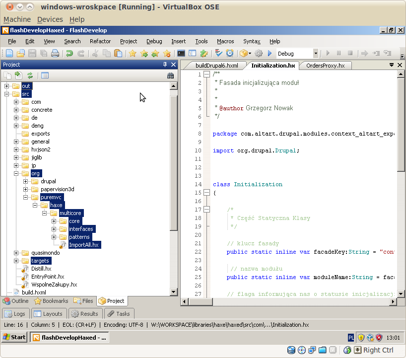 2. rozpakowujemy do katalogu /src w utworzonym wcześniej projekcie haxe w środowisku flashdevelop.