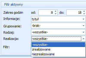 Str. 50 Moduł CRM v.2012.5.1 6. Realizacja. Możliwość wyfiltrowania wydarzeń zrealizowanych i niezrealizowanych.