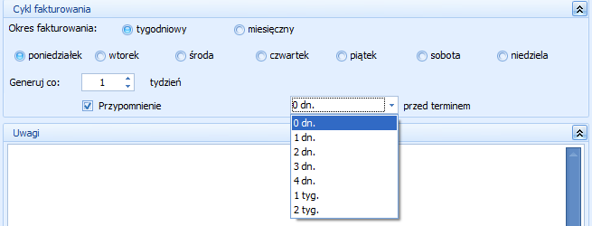 Podręcznik Użytkownika systemu Comarch OPT!MA Str. 55 Ponadto możliwe jest wyświetlanie Przypomnienia dla Faktur cyklicznych.