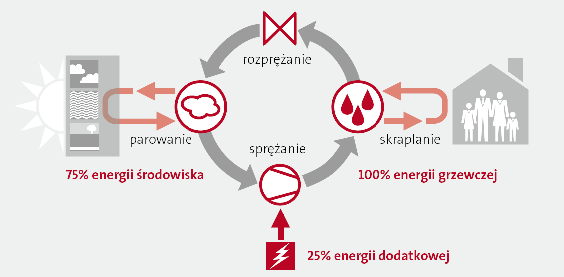 Jak działa pompa ciepła? Pompy ciepła pobierają energię słoneczną zmagazynowaną w środowisku naturalnym i wykorzystują ją w systemie grzewczym.