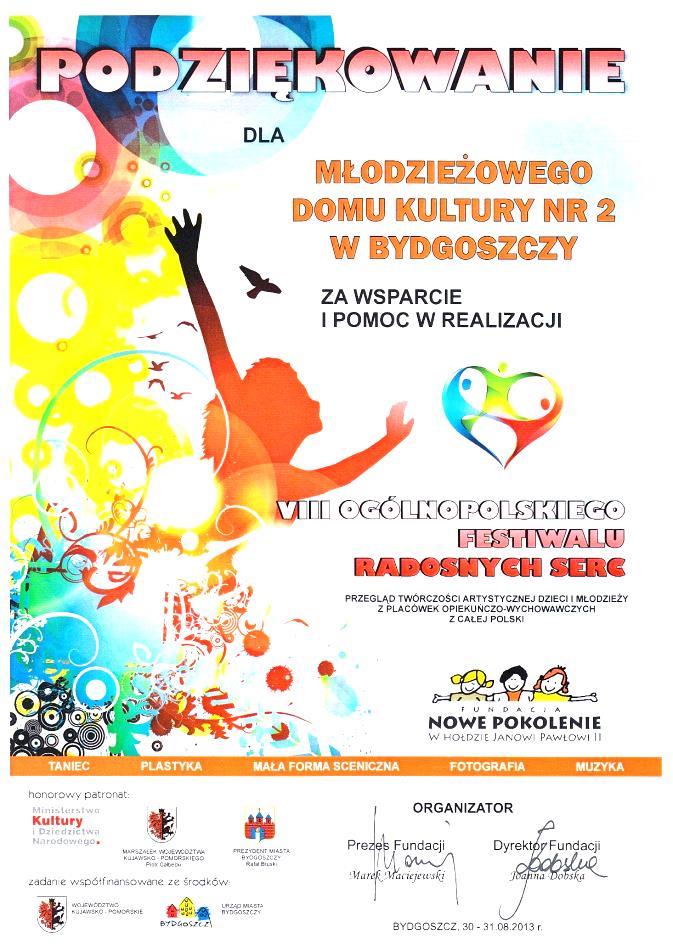 1. Fundacja Partnerstwo 2013 r. kwota 1100 zł na sport 2014 r. zakładana kwota 2-3 tys. zł. 2. Polska Fundacja Ochrony Zasobów Wodnych 2013 r. kwota 6000 zł. 2014 r. zakładana kwota 5-7 tys. zł. 3.