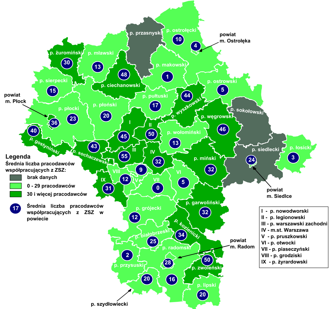 -- Rysunek 5. Średnia liczba (głównych) pracodawców współpracujących z ZSZ 55.