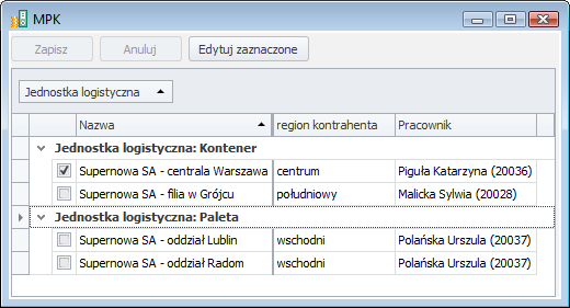 Istnieje możliwość wybrania atrybutu danego wymiaru analitycznego, który będzie podstawą grupowania danych.