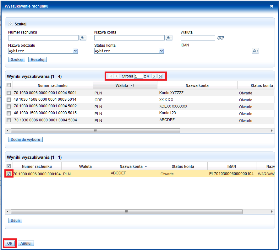 2. Generowanie pliku SAP MT940 W menu Raporty i Analizy można wykonać eksport informacji o rachunku w formacie SWIFT MT940 i SAP MT940: Krok 1 Wybierz numer rachunku 1.