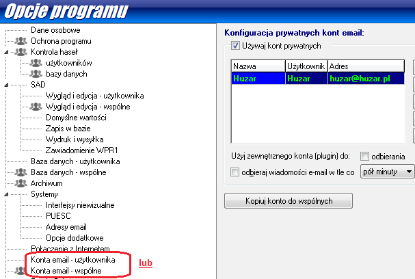 2. W Opcje->Opcje programu->systemy->puesc w górnej części Kanał PUESC e-mail należy wpisać swój zwrotny adres mailowy, który został zarejestrowany w PUESC; adres wysyłki powinien być wpisany przez