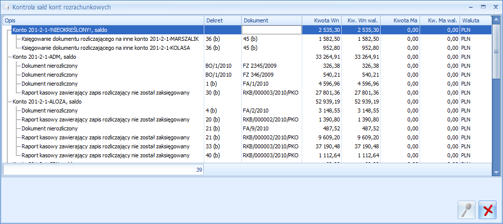 Str. 236 Moduł Księga Handlowa, Księga Handlowa Plus, Środki Trwałe v. 2010 Rys. 141 Kontrola sald rozrachunkowych 5.18.