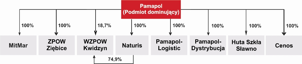 II. Informacje o powiązaniach kapitałowych II.A. Struktura Grupy Kapitałowej Pamapol S.A. na dzień 31.12.2010 roku. WZPOW Kwidzyn Kapitał zakładowy Spółki wynosi 17.035.600 zł i dzieli się na 340.