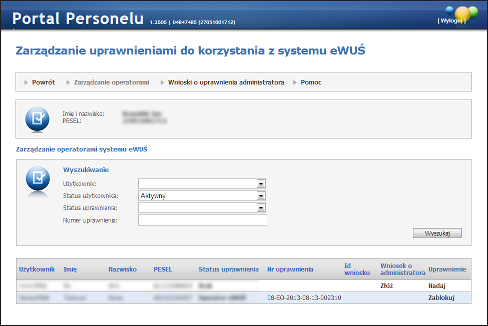 32 Portal Personelu Medycznego Po wprowadzeniu powodu należy wniosek zatwierdzić przyciskiem, tym samym przekazując wniosek do rozpatrzenia przez OW NFZ.