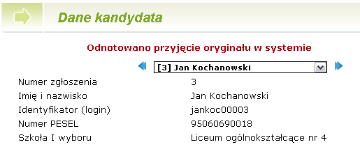 Wprowadzanie informacji o dokumentach Rysunek 98. Przyjęcie oryginału świadectwa. Po potwierdzeniu chęci wykonania operacji przez użytkownika system wyświetli komunikat o wykonaniu operacji.