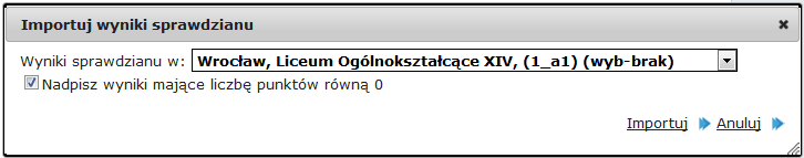 Etapy prac Dla sprawdzianów uzdolnień kierunkowych w formie punktowej mechanizm działa w następujący sposób: Jeśli dla danego nr PESEL w szkole docelowej (importującej) nie ma jeszcze wyniku, to jest