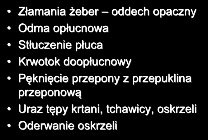 Urazy klatki piersiowej Złamania żeber oddech opaczny Odma opłucnowa Stłuczenie płuca Krwotok