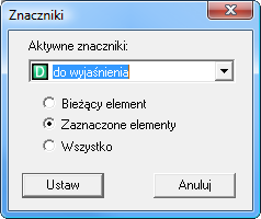 Podręcznik użytkownika Sage Symfonia Finanse i Księgowość 121 Aby aktywować znacznik należy zaznaczyć przy odpowiednim znaczniku pole.