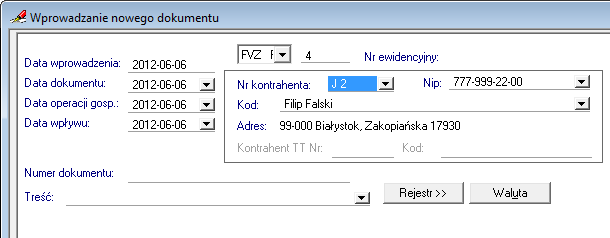 Podręcznik użytkownika Sage Symfonia Finanse i Księgowość 147 kontrahent (pola: Nr kontrahenta, NIP, Kod, Adres).