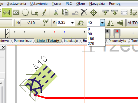 Umieść instalację antywłamaniową Obróć symbol Czujnik ruchu jest zwykle umieszczony w rogu pomieszczenia, dlatego musisz obrócić symbol o 45.