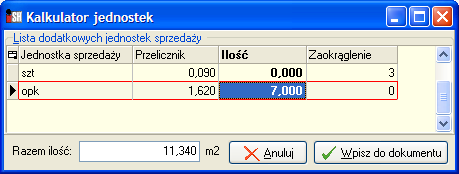 Działanie na wydrukach Przy drukowaniu dokumentów, w zakresie zależnym od ustawienia parametru Ilości w jednostkach dodatkowych na dokumentach, dla towarów mających zdefiniowaną dodatkową jednostkę