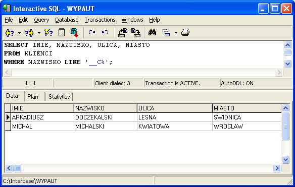 Przykład, w którym pomijamy dwie pierwsze litery nazwiska: SELECT