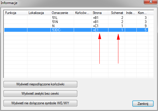 B.2. POLECENIA 59. Polecenie "ETINFO" w widoku tabelki dodano dwie dodatkowe kolumny 60.