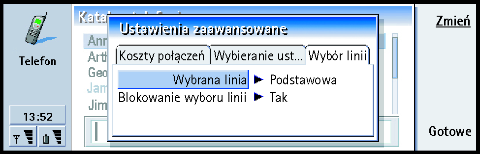 Strona 'Wybór linii' Je li potrzebne ci s± dwie linie telefoniczne (dwóch numery abonenckie), musisz wykupiæ abonament na drug± liniê i sprawdziæ, czy ta funkcja w komunikatorze jest aktywna.