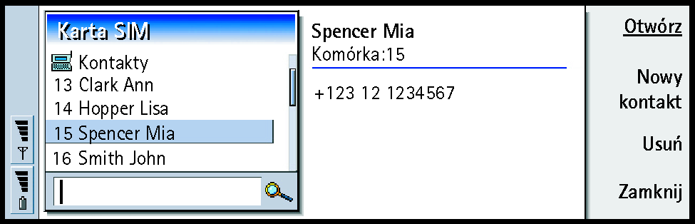 Jak utworzyæ kartê kontaktow± SIM Zawarto æ katalogu SIM mo esz wy wietlaæ, wybieraj±c z katalogu 'Kontakty' opcjê SIM.