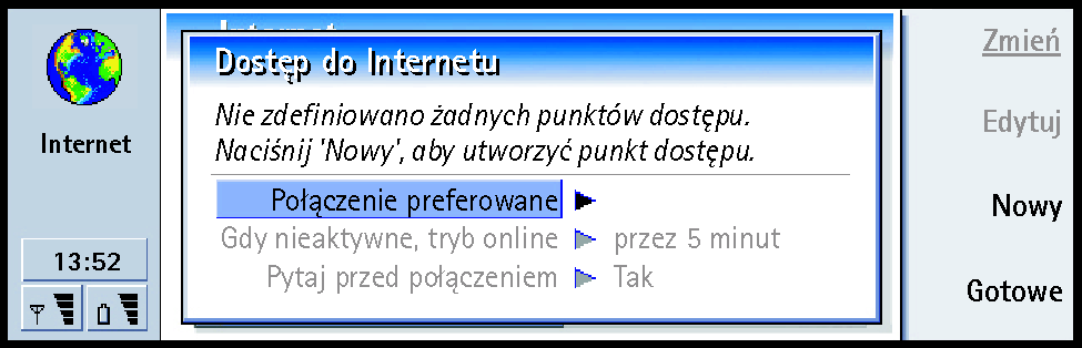 144 Internet Uwaga: Aby uzyskaæ po³±czenie z Internetem, telefon musi byæ w³±czony i znajdowaæ siê w zasiêgu sieci komórkowej.