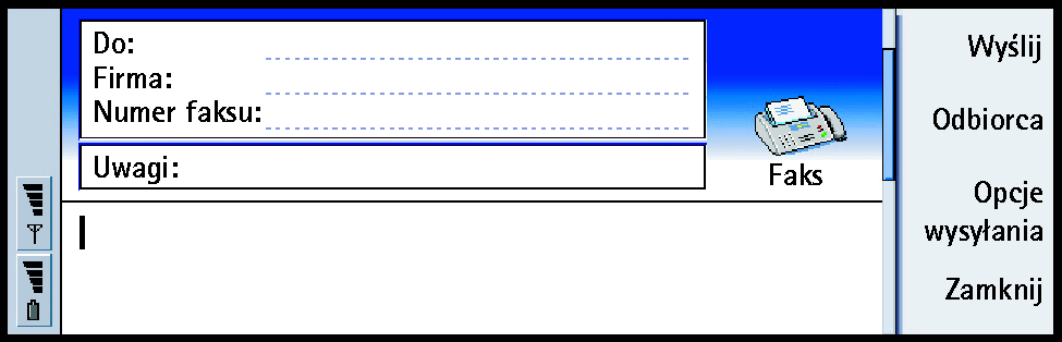 Faks Do redagowania i wysy³ania faksów s³u y edytor faksów. Dokumenty mo esz redagowaæ w aplikacjach 'Edytor tekstów' lub 'Arkusz', a wysy³aæ je jako faksy.