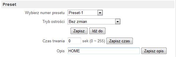 Instrukcja obsługi kamer szybkoobrotowych NVIP-1DN6118SD, NVIP-2DN6020SD Wersja 1.3 INTERFEJS WWW - PRACA Z KAMERĄ 4.2.7. PTZ - konfiguracja presetów i funkcji obserwacji PTZ kamery a.