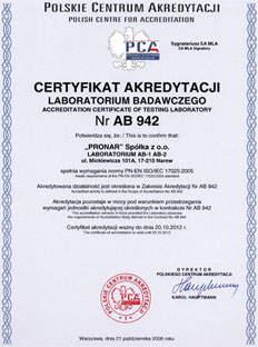 Jakość Quality Rok 2008 / Year 2008 Certyfikat akredytacji laboratorium