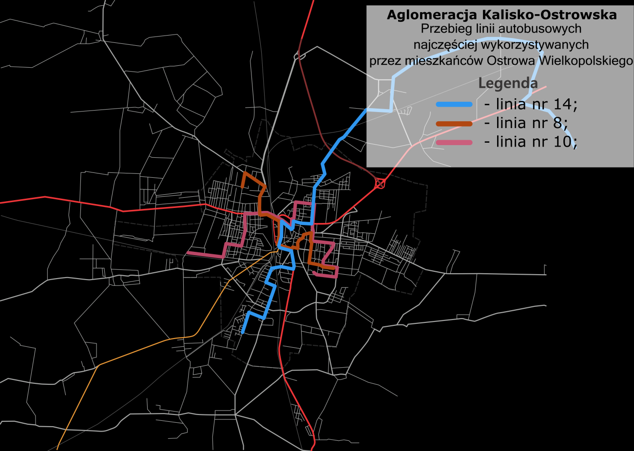 Rysunek 4.4.1. Najbardziej popularne linie obsługiwane przez MZK Ostrów Wielkopolski Źródło: opracowanie własne. Pojazdy na najbardziej obłożonych liniach łącznie przewożą ok.