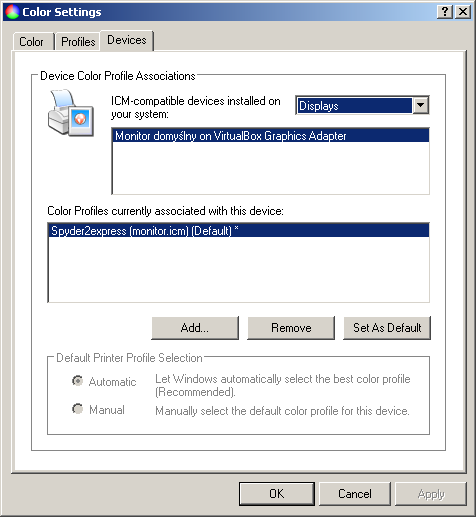 Tworzenie profili Windows XP Microsoft Color Control