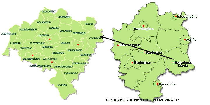 Rysunek 2. Położenie Gminy Dziadowa Kłoda na tle powiatu oleśnickiego oraz województwa dolnośląskiego Gmina Dziadowa Kłoda graniczy z następującymi gminami: z gminą Syców w woj.