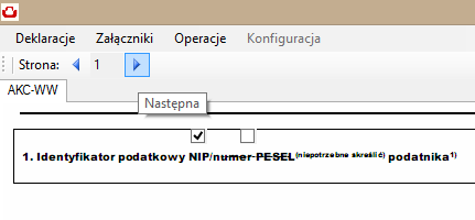 rodzaj (np. GHD-1) deklaracji po najechaniu na niego poprzez kursor myszki wyświetla skrócony opis danej deklaracji. Następnie użytkownik wybiera interesujący go rodzaj deklaracji i klika Wybierz.