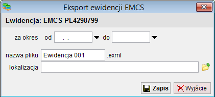 4.4 Eksport / import ewidencji. Po włączeniu w parametrach modułu EMCS, dostępna jest opcja eksportu i importu ewidencji akcyzowej.