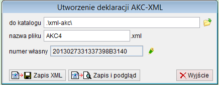 5.4 Deklaracja AKC-4 XML Program umożliwia utworzenie deklaracji AKC-4 w formacie XML, jako zgłoszenie elektroniczne do systemu ZEFIR.