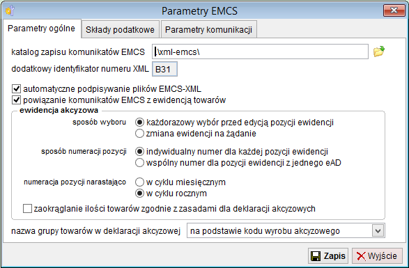 2 Konfiguracja modułu i definicja ewidencji 2.1 Parametry EMCS Po instalacji modułu EMCS należy wykonać proste działania konfiguracyjne. Parametry EMCS dostępne są w menu EMCS / Parametry.