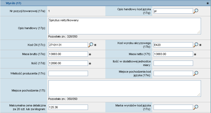 Rysunek 54 Podsumowanie mas brutto pozycji. Rysunek 55 Nowe pola w części Wyroby. 9.4.1.2.