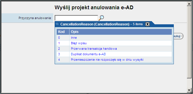 projektu i faktyczną anulację dokumentu e-ad.