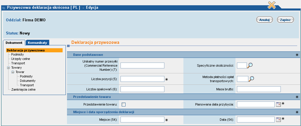 Wpisanie w pole kodu UC kilku znaków (np. nazwa miejscowości) ogranicza listę wyświetlanych urzędów celnych do tych, których lokalizacja zawiera wpisany tekst.