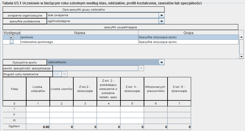 Jak eksportować do SIO dane z programu Sekretariat Optivum? 5/16 W spisie wrześniowym podobnie należy postąpić z tabelą U3.2. 3. W pierwszej tabeli U3.