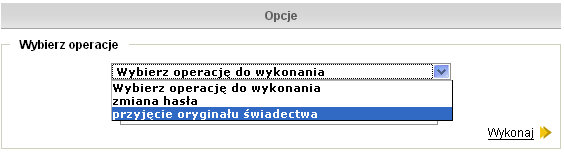 Wprowadzanie informacji o dokumentach Rysunek 87. Przyjęcie oryginału świadectwa. Po potwierdzeniu chęci wykonania operacji przez użytkownika system wyświetli komunikat o wykonaniu operacji.