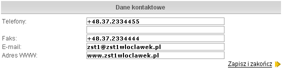 Zarządzanie PN Rysunek 101. Wypełnianie formularza danych kontaktowych.