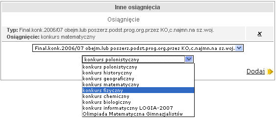 Kandydat rejestrowany przez Punkt Naboru Punktowane mogą być tylko osiągnięcia wpisane na świadectwie ukończenia gimnazjum.