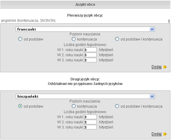 Etapy prac W analogiczny sposób należy wprowadzić informacje na temat kolejnych języków nauczanych w danym oddziale (zarówno w ramach języka pierwszego, jak i drugiego).